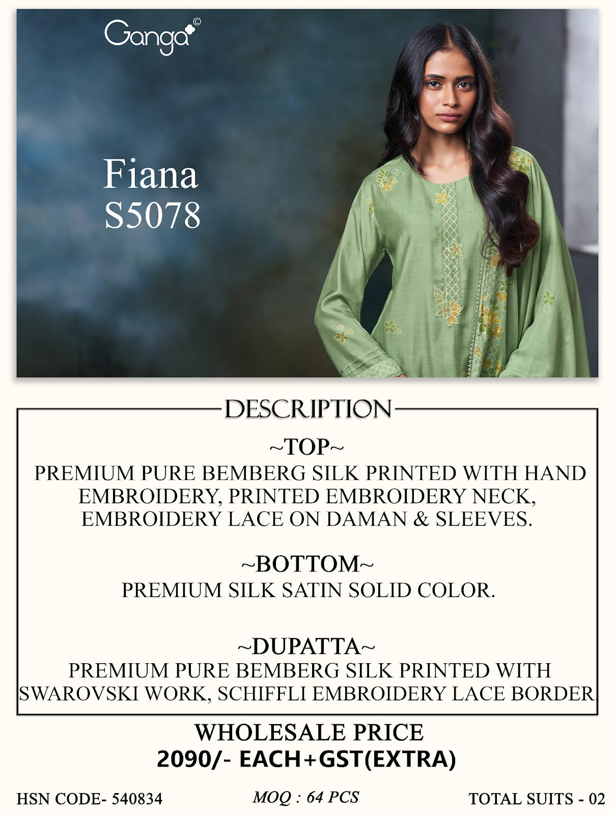 Fiana S5078 Ganga Bemberg Silk Plazzo Style Suits Wholesale Rate