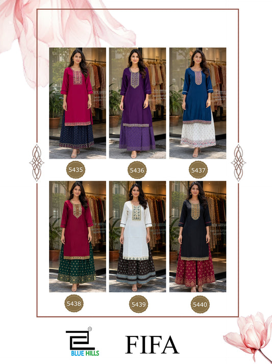 Fifa Blue Hills Rayon 14Kg Kurti Skirt Set Wholesale Price