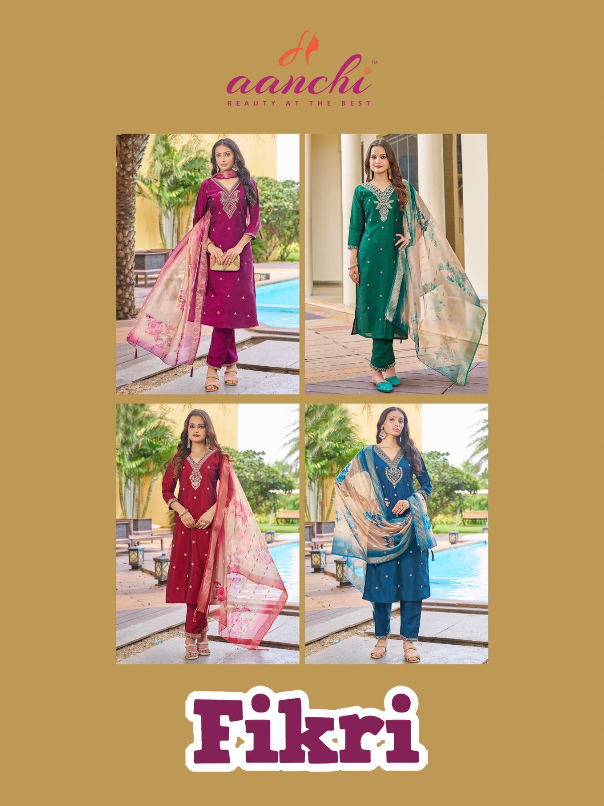 Fikri Aanchi Silk Readymade Pant Style Suits Wholesaler