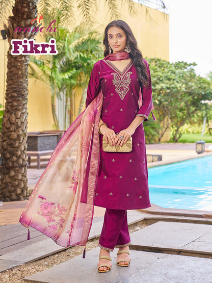 Fikri Aanchi Silk Readymade Pant Style Suits Wholesaler