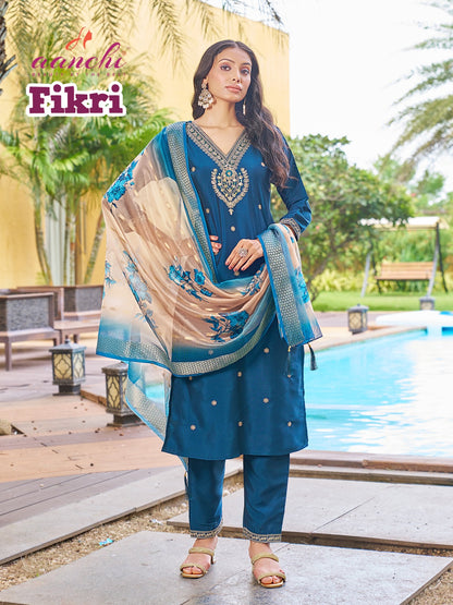 Fikri Aanchi Silk Readymade Pant Style Suits Wholesaler