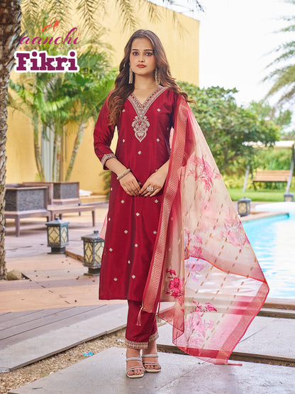 Fikri Aanchi Silk Readymade Pant Style Suits Wholesaler