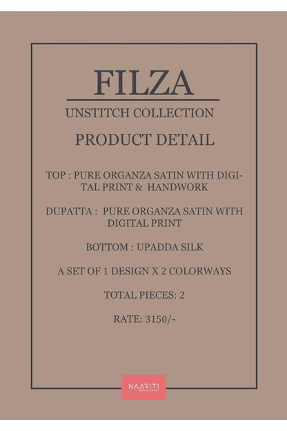 Filza Naariti Organza Satin Pant Style Suits Manufacturer India