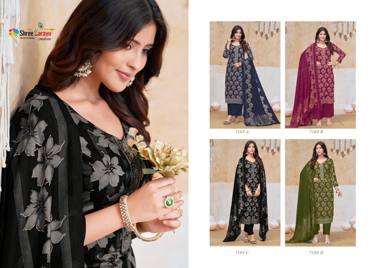 Fine Line Fashion 7103 Shree Sarayu Creation Cotton Pant Style Suits Manufacturer Ahmedabad