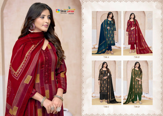 Fine Line Fashion 7106 Shree Sarayu Creation Cotton Pant Style Suits Manufacturer Ahmedabad