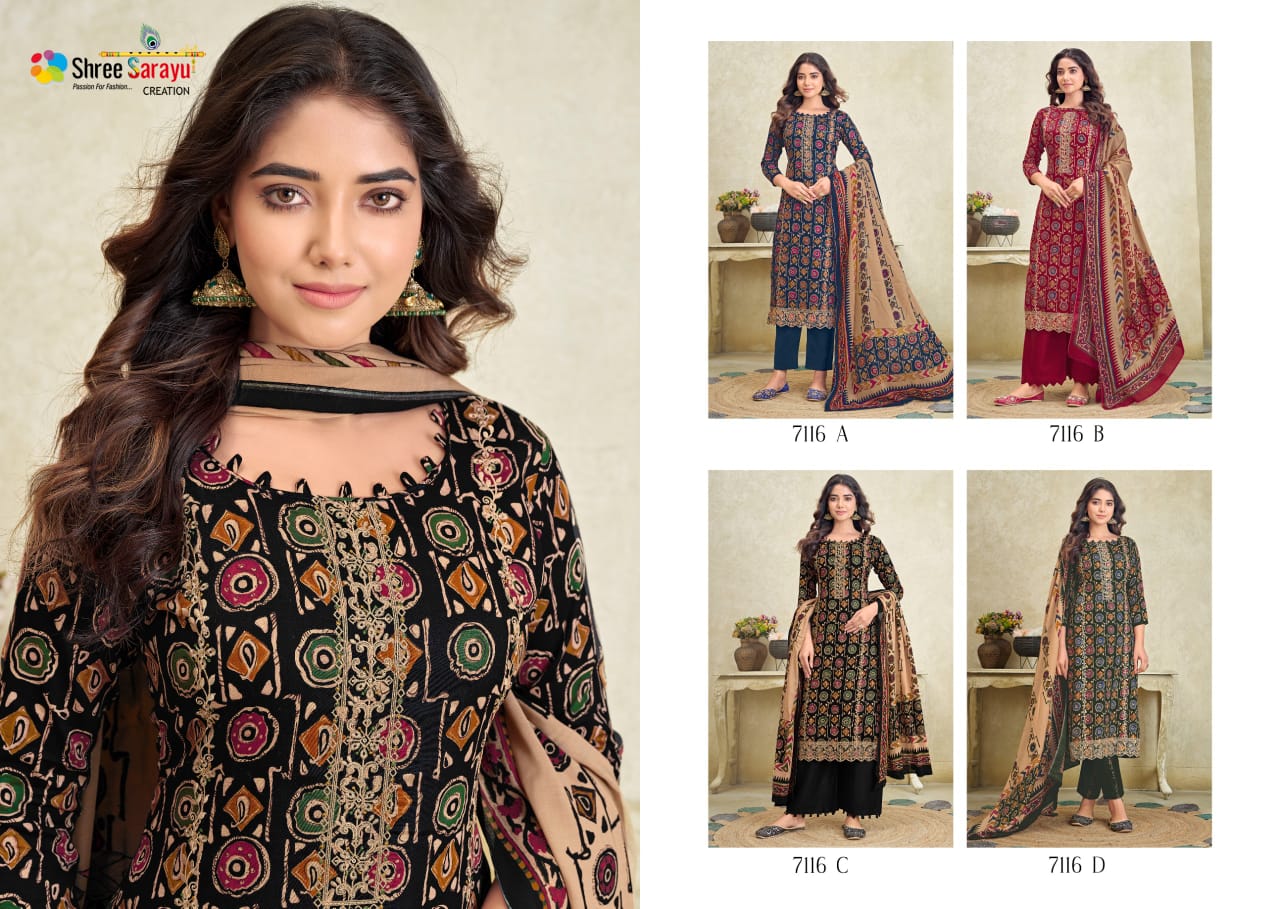 Fine Line Fashion 7116 Shree Sarayu Creation Cotton Pant Style Suits Manufacturer