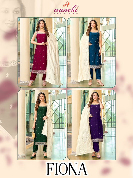 Fiona Aanchi Vichitra Silk Readymade Pant Style Suits Wholesale