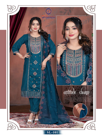 Fiona Vol 1 Girinemi Roman Silk Readymade Pant Style Suits Manufacturer Ahmedabad