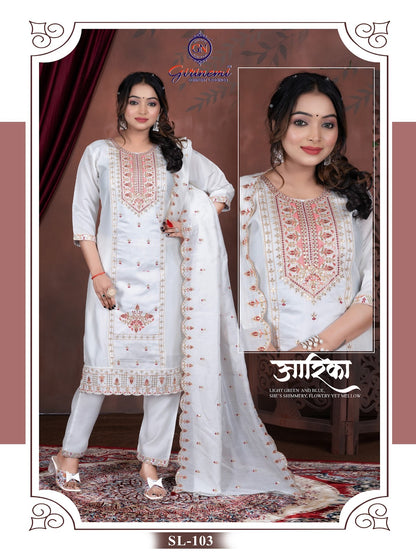 Fiona Vol 1 Girinemi Roman Silk Readymade Pant Style Suits Manufacturer Ahmedabad