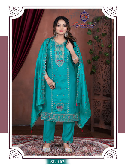 Fiona Vol 1 Girinemi Roman Silk Readymade Pant Style Suits Manufacturer Ahmedabad