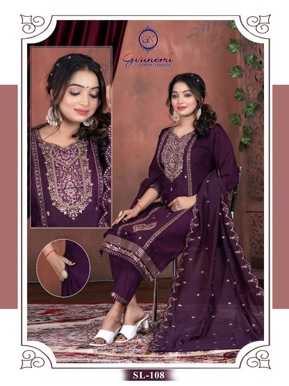 Fiona Vol 1 Girinemi Roman Silk Readymade Pant Style Suits Manufacturer Ahmedabad