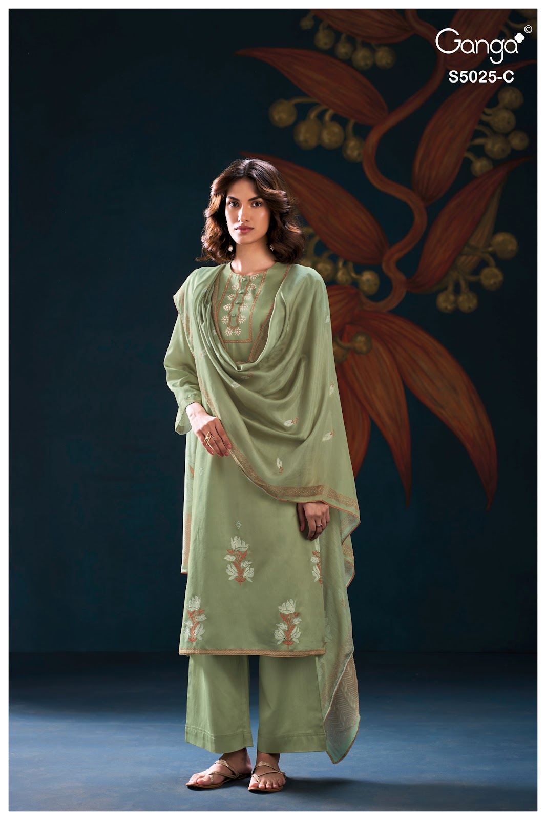 Fiori S5025 Ganga Cotton Satin Plazzo Style Suits Exporter Gujarat