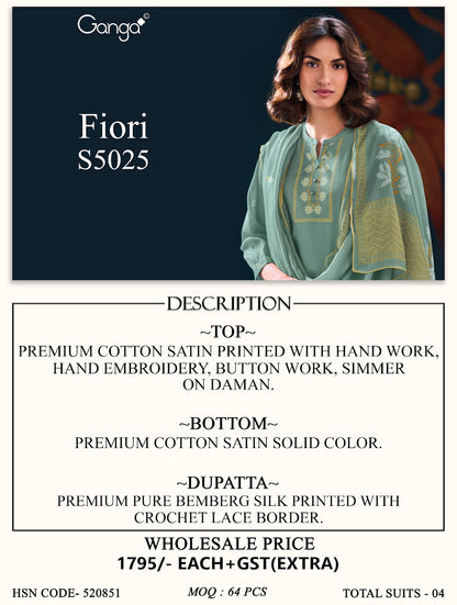 Fiori S5025 Ganga Cotton Satin Plazzo Style Suits Exporter Gujarat