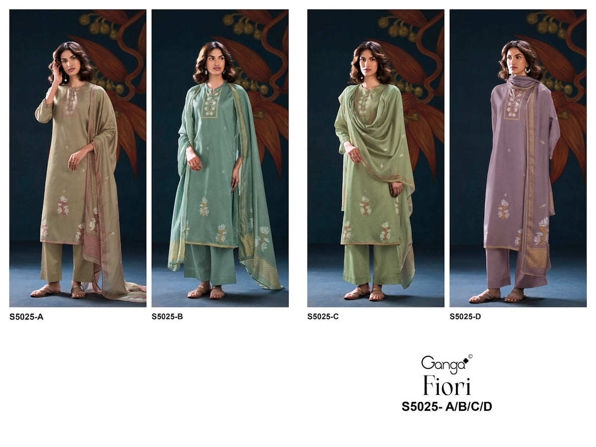 Fiori S5025 Ganga Cotton Satin Plazzo Style Suits Exporter Gujarat
