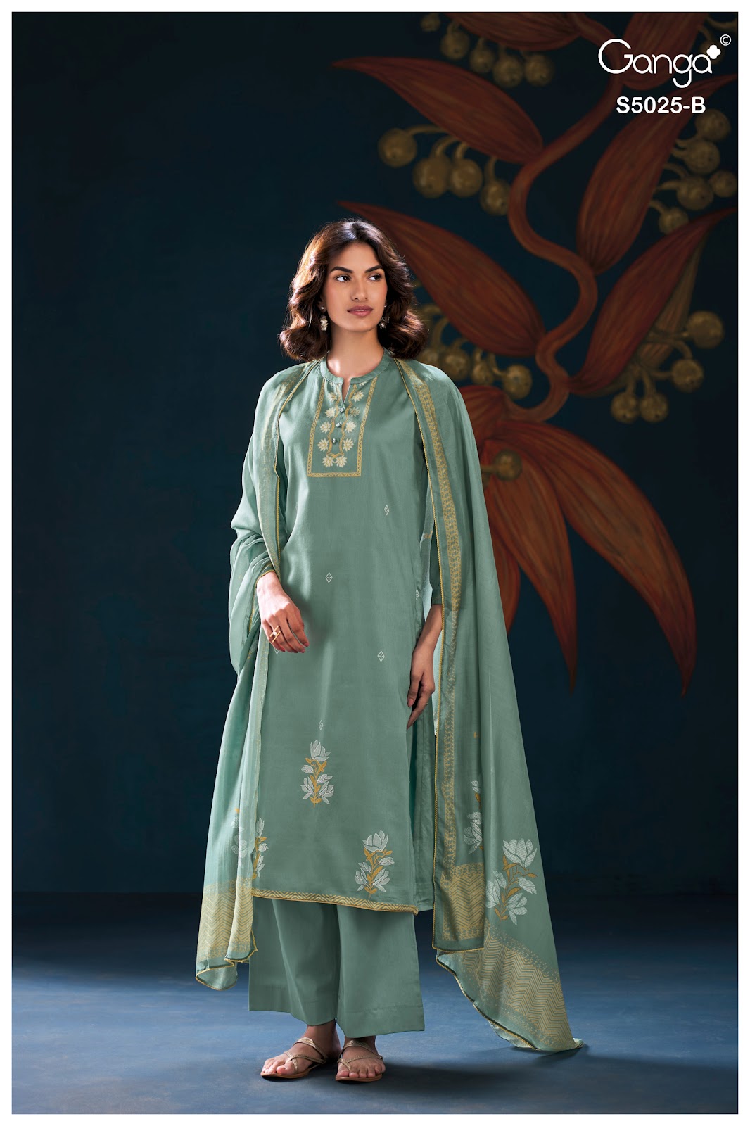 Fiori S5025 Ganga Cotton Satin Plazzo Style Suits Exporter Gujarat