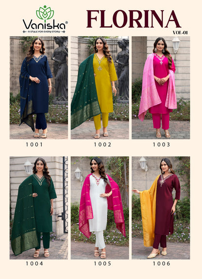 Florina Vol 1 Vaniska Roman Silk Readymade Pant Style Suits Exporter