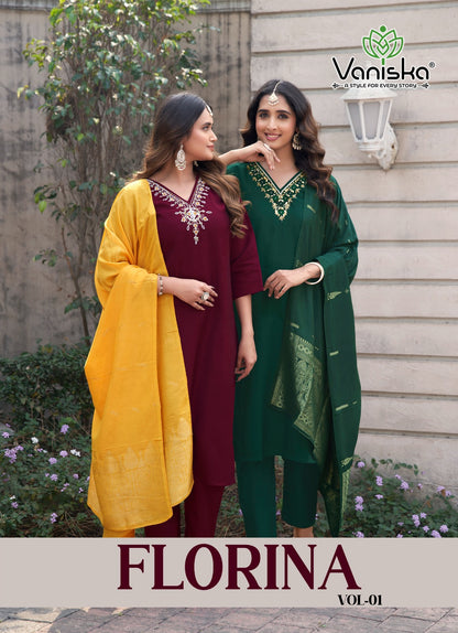 Florina Vol 1 Vaniska Roman Silk Readymade Pant Style Suits Exporter