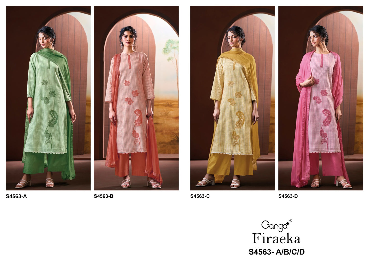 Firaeka 4563 Ganga Cotton Pant Style Suits Exporter