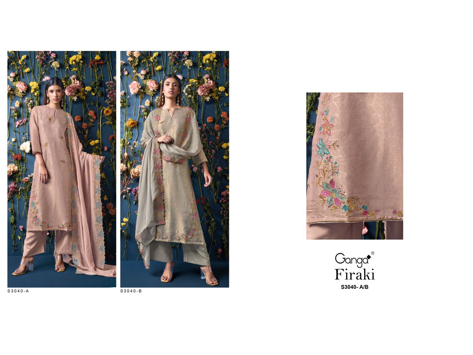 Firaki S3040 Ganga Silk Jacquard Plazzo Style Suits Wholesale Price