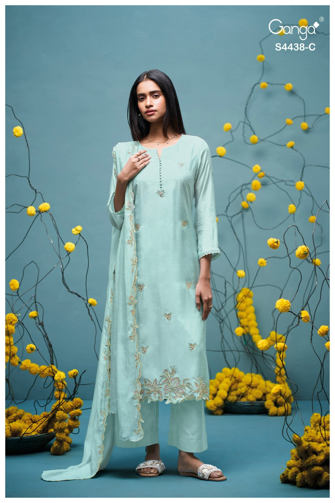 Firasha S4438 Ganga Bemberg Silk Pant Style Suits Exporter India