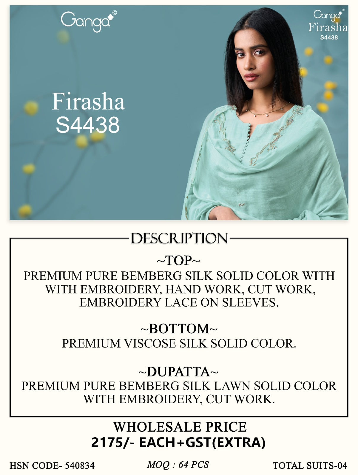 Firasha S4438 Ganga Bemberg Silk Pant Style Suits Exporter India