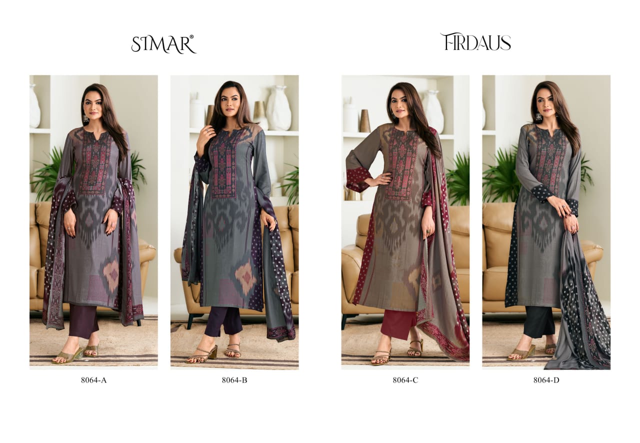 Firdaus 8064 Glossy Simar Viscose Pashmina Suits Wholesale