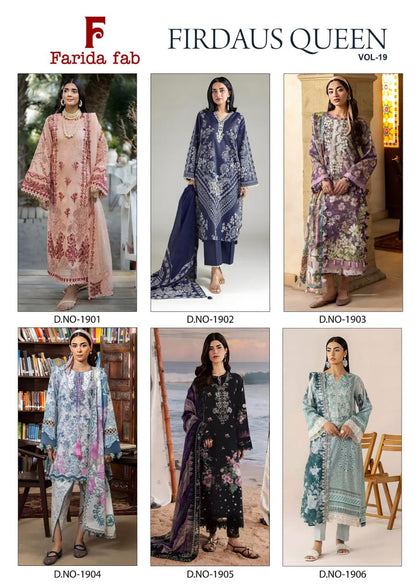 Firdaus Queen Vol 19 Farida Fab Mix Cotton Karachi Salwar Suits Wholesale Rate