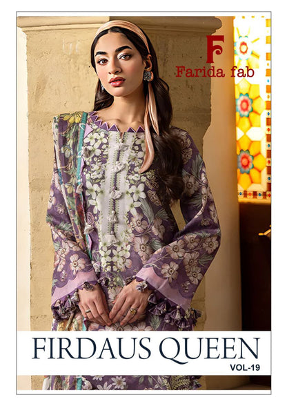 Firdaus Queen Vol 19 Farida Fab Mix Cotton Karachi Salwar Suits Wholesale Rate