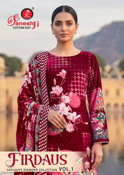 Firdaus Vol 1 Ganeshji Mix Cotton Karachi Salwar Suits Wholesaler
