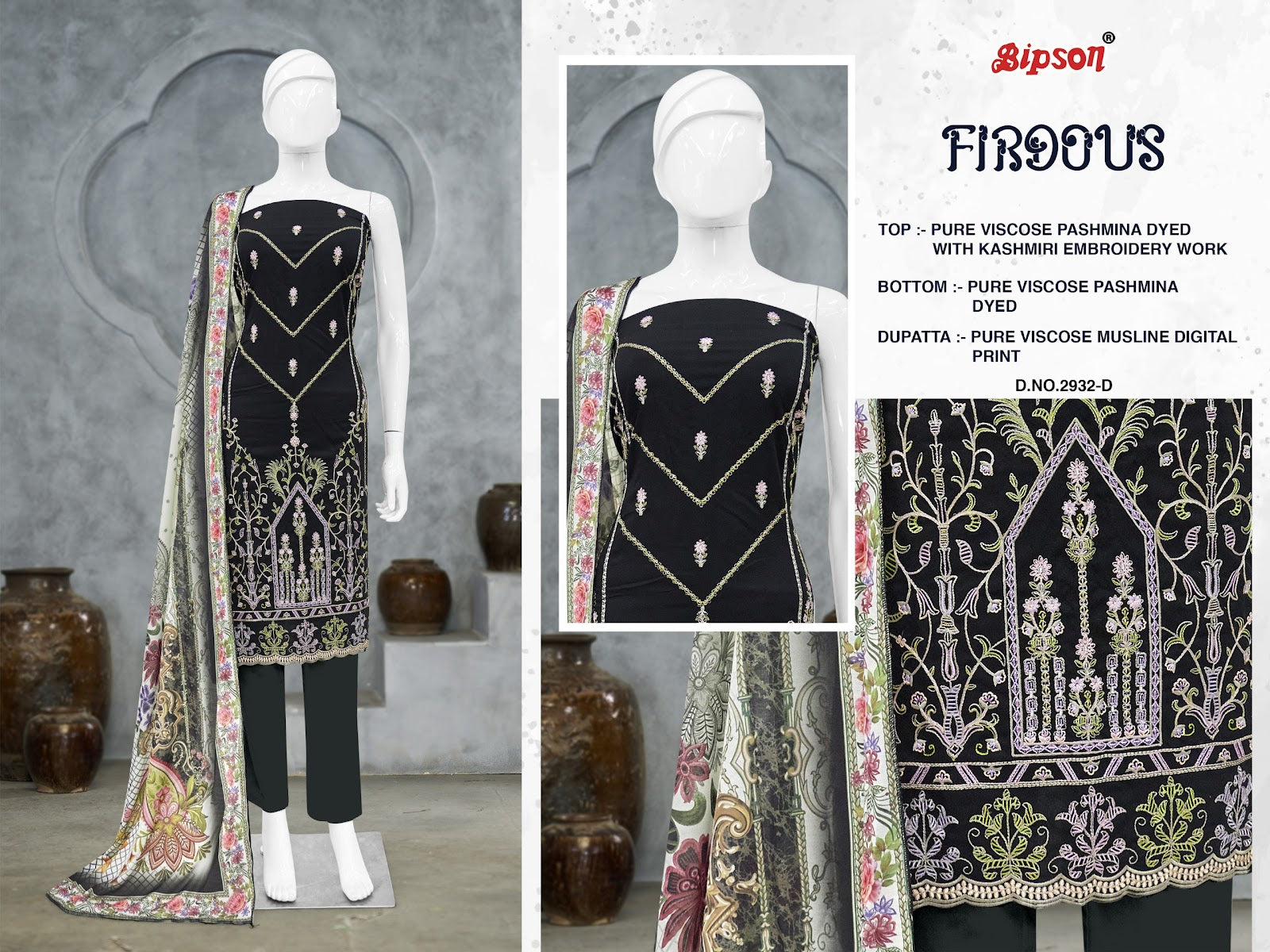 Firdous 2932 Bipson Prints Viscose Pashmina Suits Manufacturer India