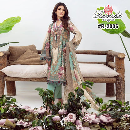 Firdous Lawn Collection Ramsha Cambric Pakistani Readymade Suits Supplier Ahmedabad