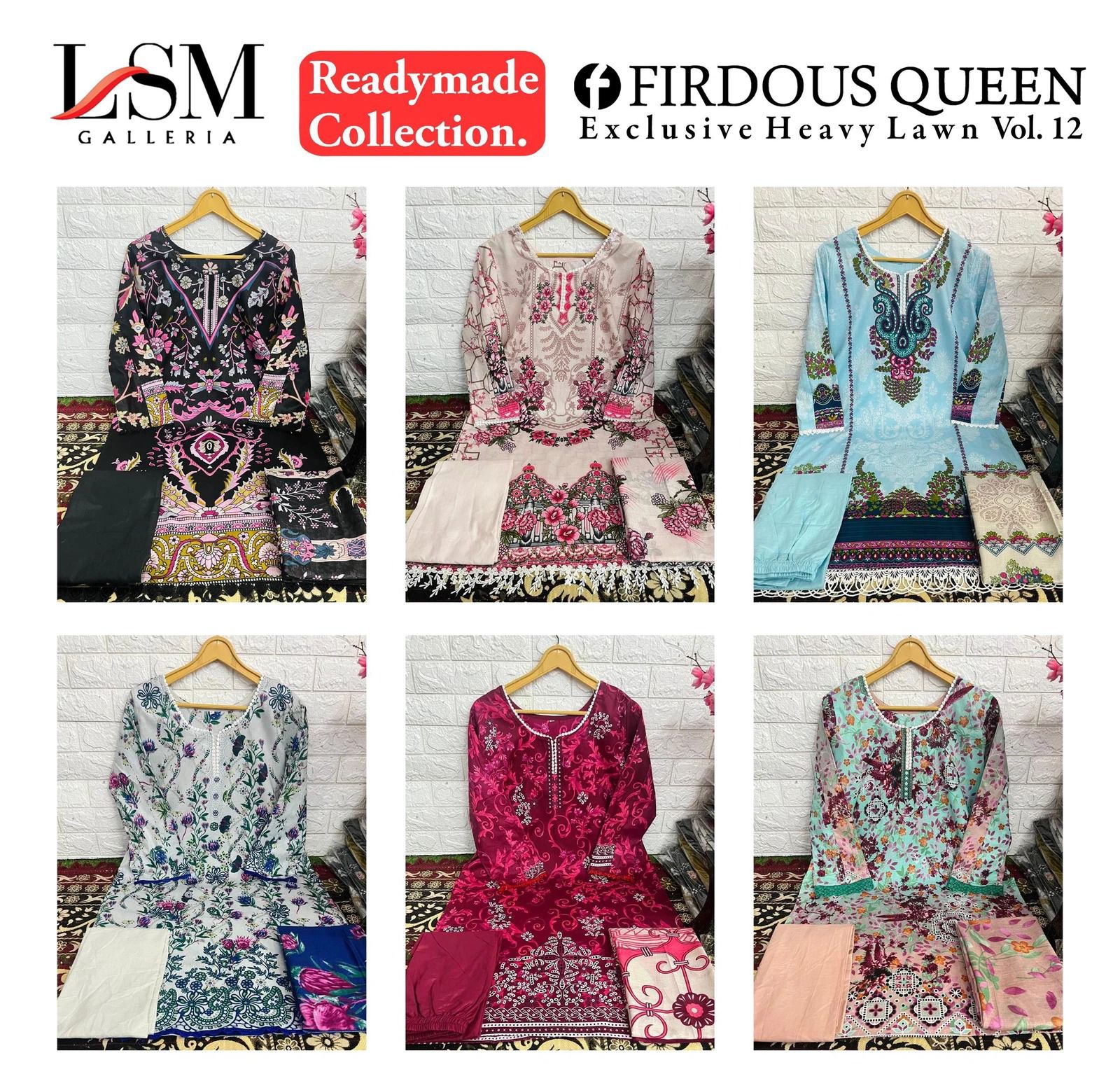 Firdous Queen Heavy Lawn Vol 12 Lsm Galleria Karachi Readymade Suits Wholesaler Ahmedabad