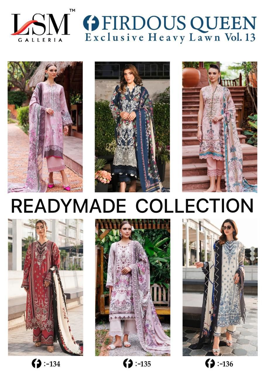 Firdous Queen Vol 13 Heavy Lawn Lsm Galleria Karachi Readymade Suits Supplier India
