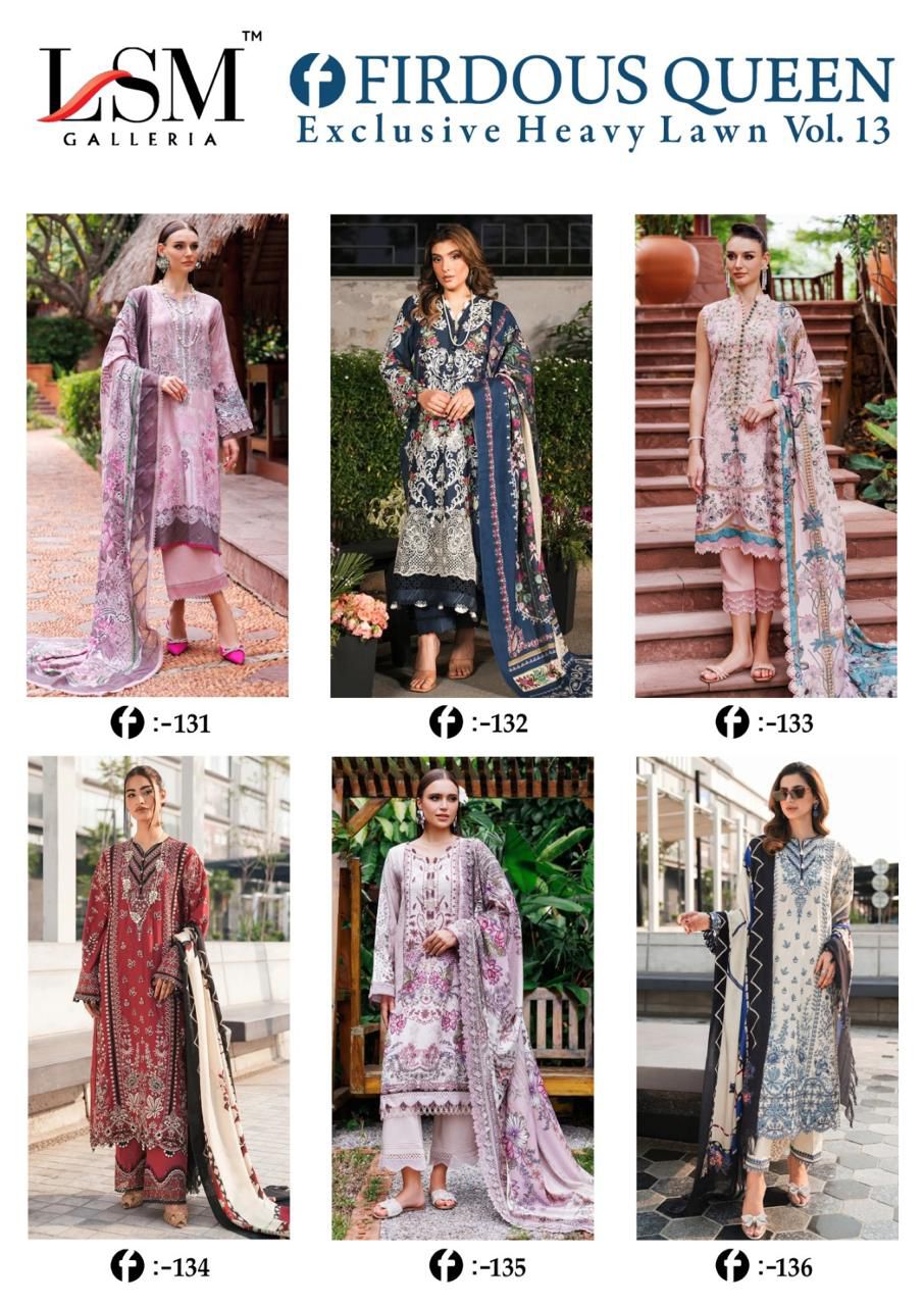 Firdous Queen Vol 13 Heavy Lawn Lsm Galleria Karachi Salwar Suits Manufacturer
