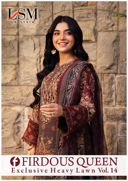 Firdous Queen Vol 14 Lsm Galleria Heavy Lawn Karachi Readymade Suits Supplier Gujarat