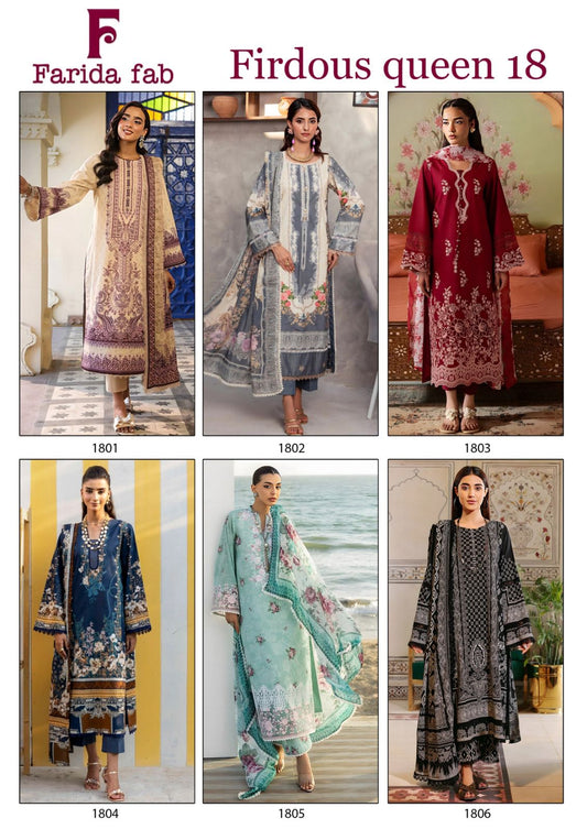 Firdous Queen Vol 18 Farida Fab Lawn Cotton Karachi Salwar Suits Manufacturer Gujarat