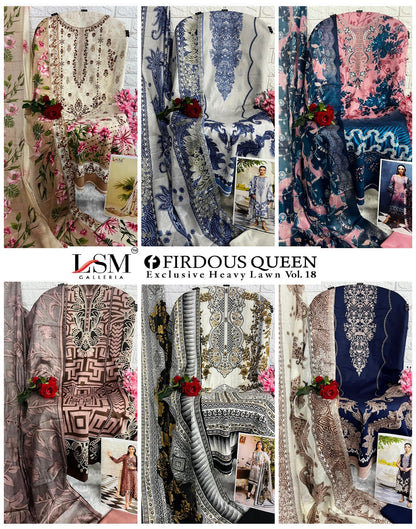 Firdous Queen Vol 18 Heavy Lawn Lsm Galleria Karachi Salwar Suits Wholesaler