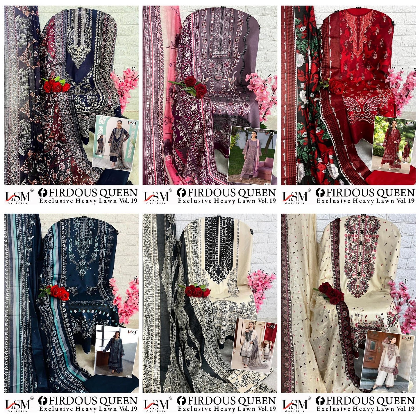 Firdous Queen Vol 19 Lsm Galleria Heavy Lawn Karachi Salwar Suits Supplier Ahmedabad