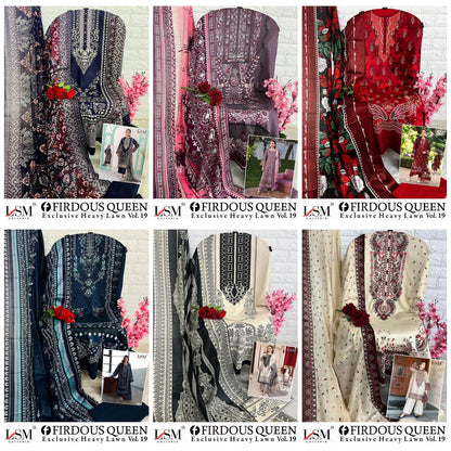 Firdous Queen Vol 19 Lsm Galleria Heavy Lawn Karachi Salwar Suits Supplier Ahmedabad