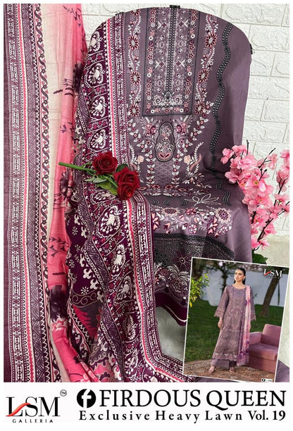 Firdous Queen Vol 19 Lsm Galleria Heavy Lawn Karachi Salwar Suits Supplier Ahmedabad