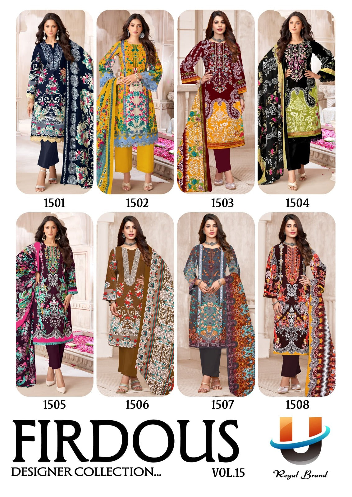 Firdous Vol 15 Royal Brand Cotton Karachi Salwar Suits Wholesaler Ahmedabad