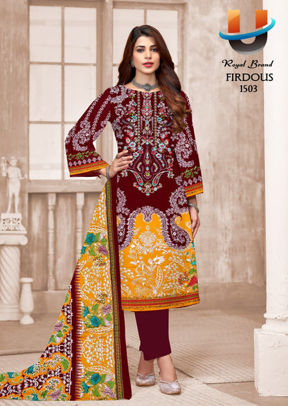Firdous Vol 15 Royal Brand Cotton Karachi Salwar Suits Wholesaler Ahmedabad