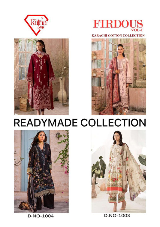 Firdous Vol 1 Ratna Prints Heavy Cotton Karachi Readymade Suits Wholesale Rate