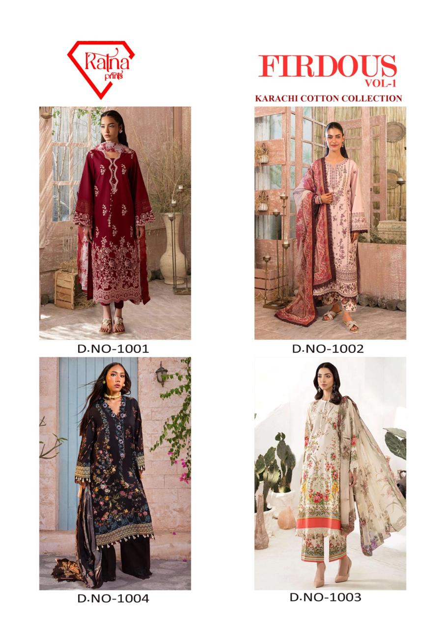 Firdous Vol 1 Ratna Prints Cotton Karachi Salwar Suits Supplier Gujarat