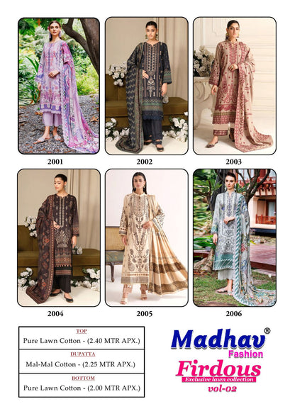 Firdous Vol 2 Madhav Fashion Lawn Cotton Karachi Salwar Suits Supplier