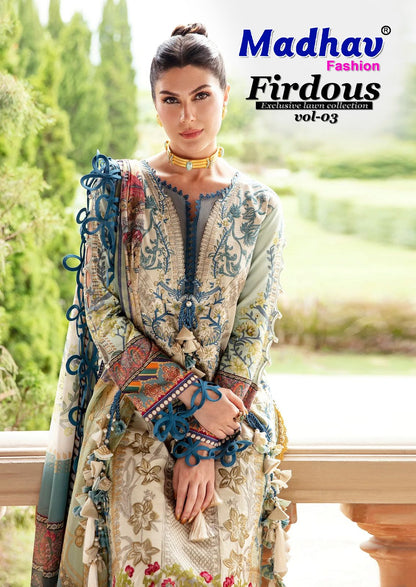 Firdous Vol 3 Madhav Fashion Cotton Lawn Karachi Salwar Suits Wholesale Price