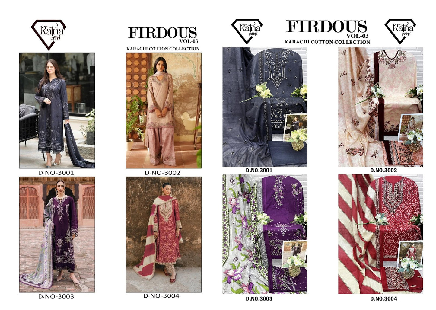 Firdous Vol 3 Ratna Prints Cotton Karachi Salwar Suits Wholesaler