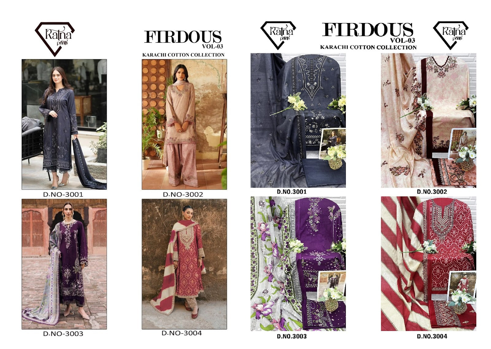 Firdous Vol 3 Ratna Prints Cotton Karachi Salwar Suits Wholesaler
