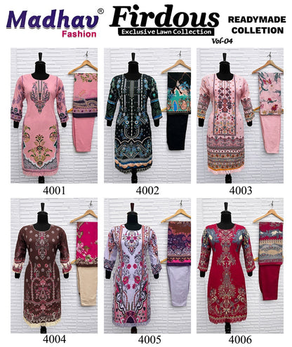 Firdous Vol 4 Madhav Fashion Lawn Cotton Karachi Readymade Suits Wholesaler Gujarat