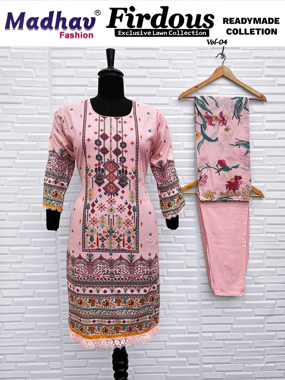 Firdous Vol 4 Madhav Fashion Lawn Cotton Karachi Readymade Suits Wholesaler Gujarat